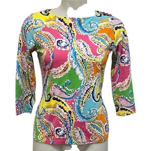 J.McLaughlin women’s colorful paisley Catalina cloth 3/4 sleeve top XS